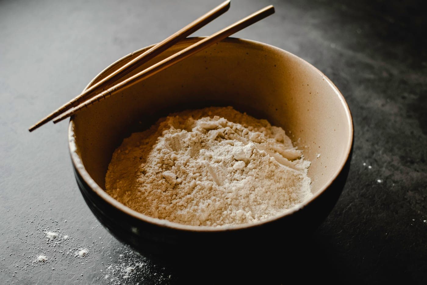 Flour on a kitchen counter